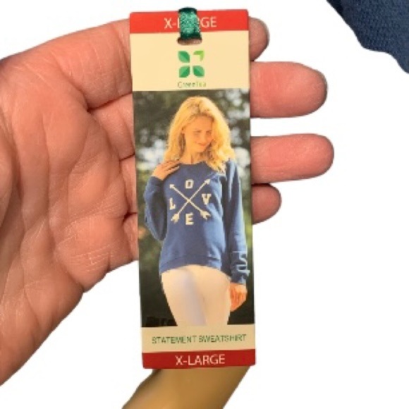 SWEATSHIRT GREEN TEA Women Denim Teal LOVE Arrows Long Sleeve Sweatshirt - Picture 6 of 7